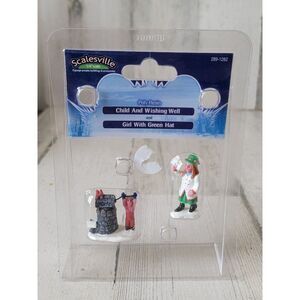 Scalesville child Wishing Well girl green hat Village accessory Xmas